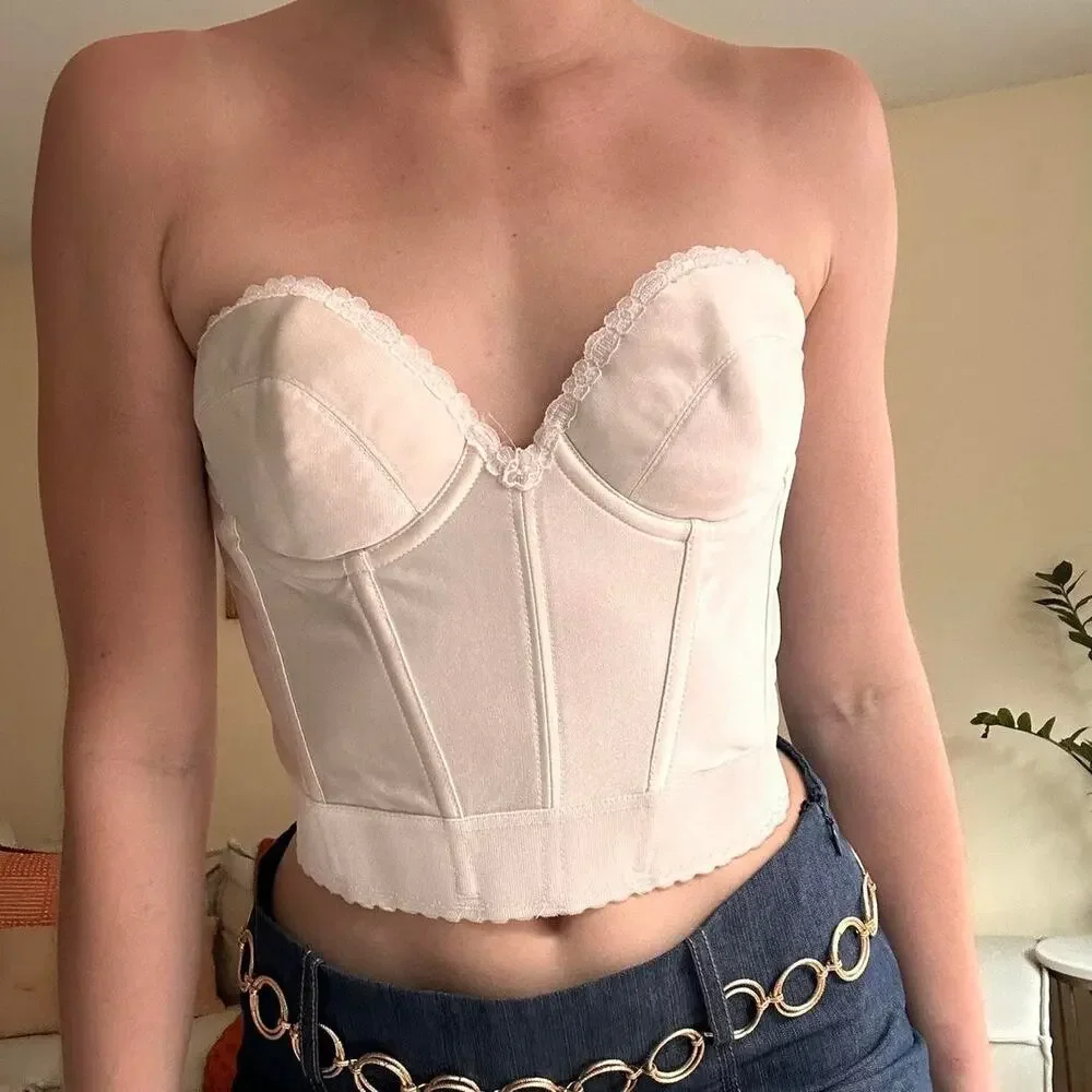 Vintage corset longline bra top lacy - size 36B
